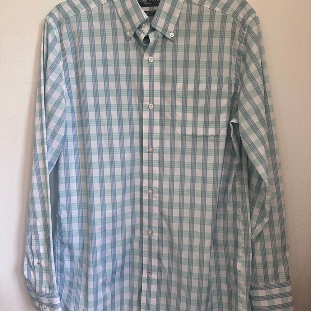 Southern Tide Blue and White Brrr°® Intercoastal Performance Sport Shirt